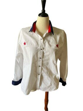 Vintage Banjo Western Button-Up Shirt With Red Star Embellishments Contrast Coll